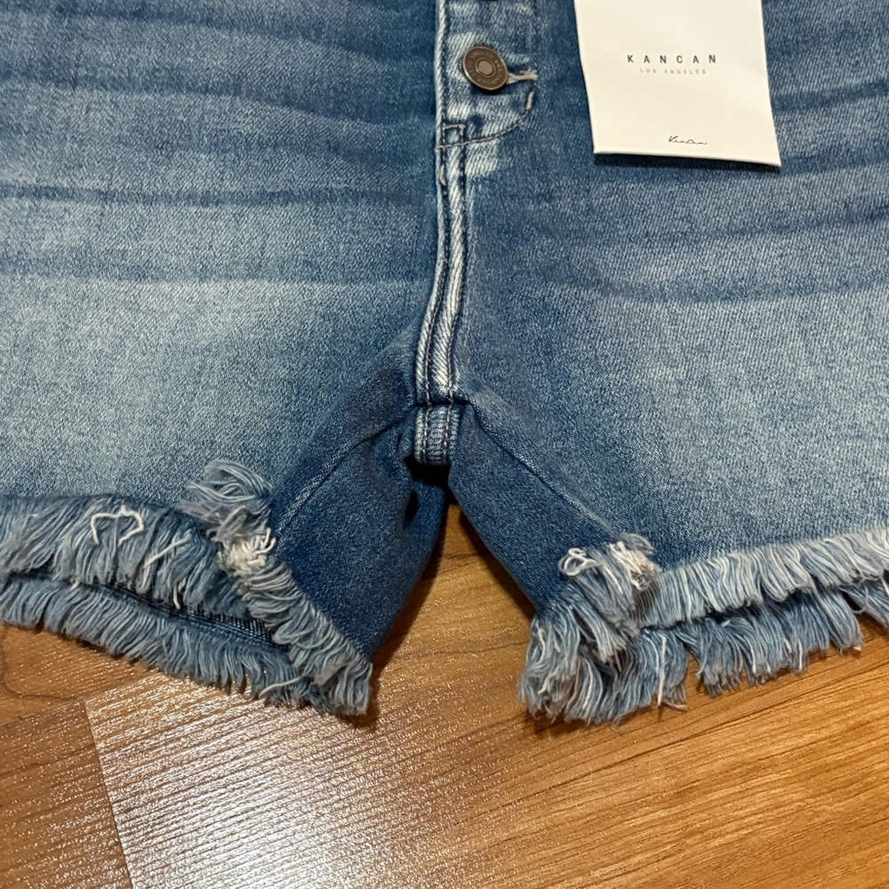 KanCan Blue Jean Shorts Women’s XL high rise button fly distressed frayed hem - Picture 5 of 15